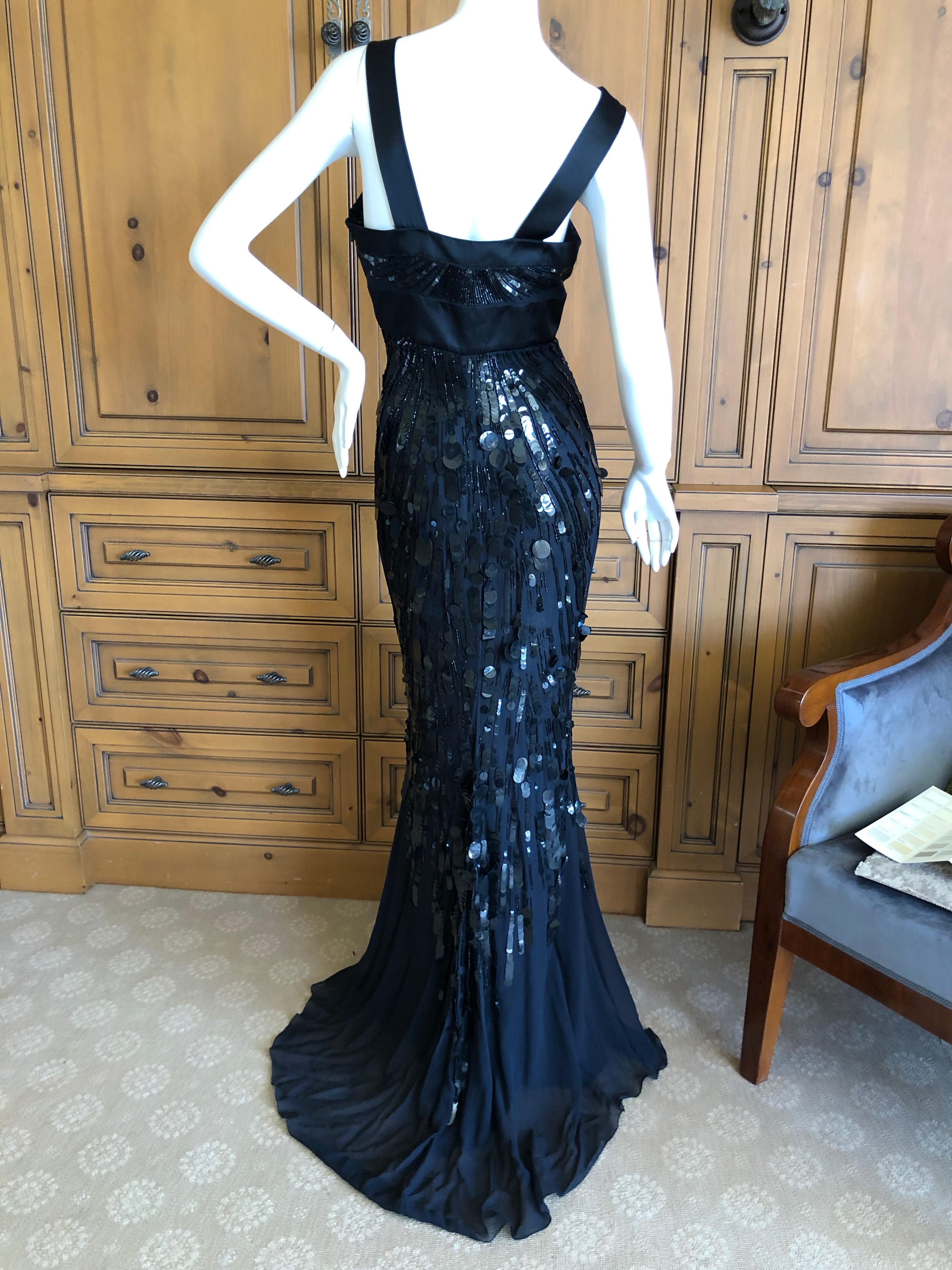  Versace Sequin and Bead Embellished Vintage Black Evening Dress For Sale 2