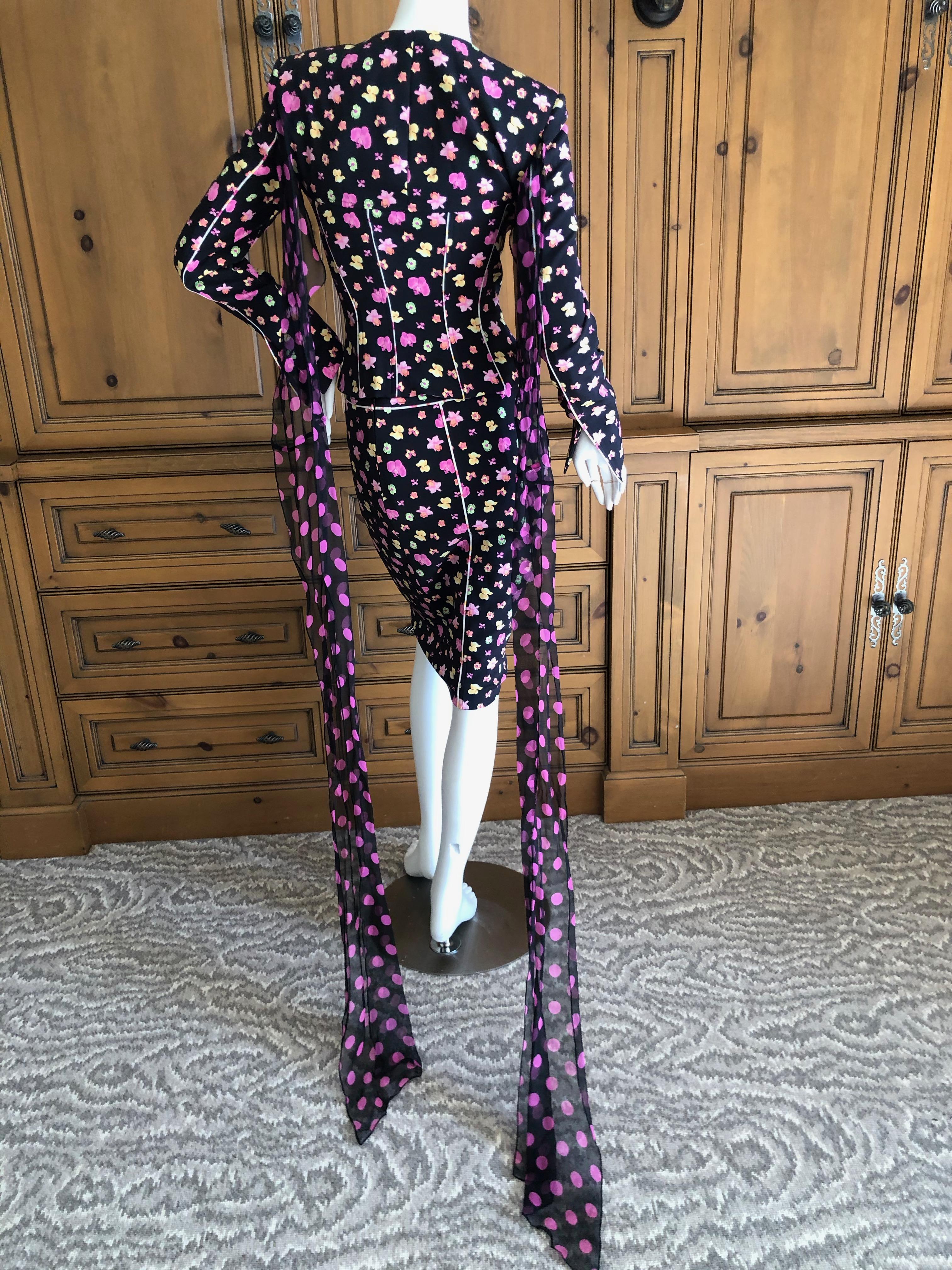 Versace Sexy Corset Suit from Spring 2004 Orchid Pattern w Trailing Silk Scarves For Sale 5
