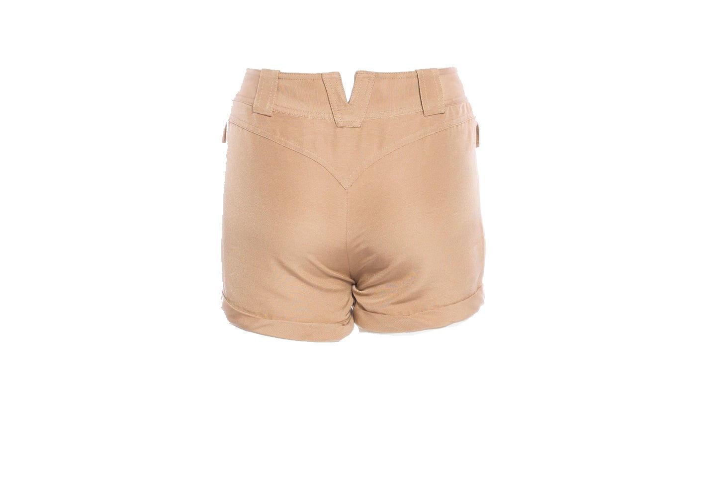 Hot pants shorts in beige cotton
V detail on back 
Buttons with Versace signature Medusa detail
Cotton-Silk Mix
Made in Italy
Dry Clean Only
Fabric: 68% Cotton, 32% Silk
Size 38


Please see runway pictures for style reference

