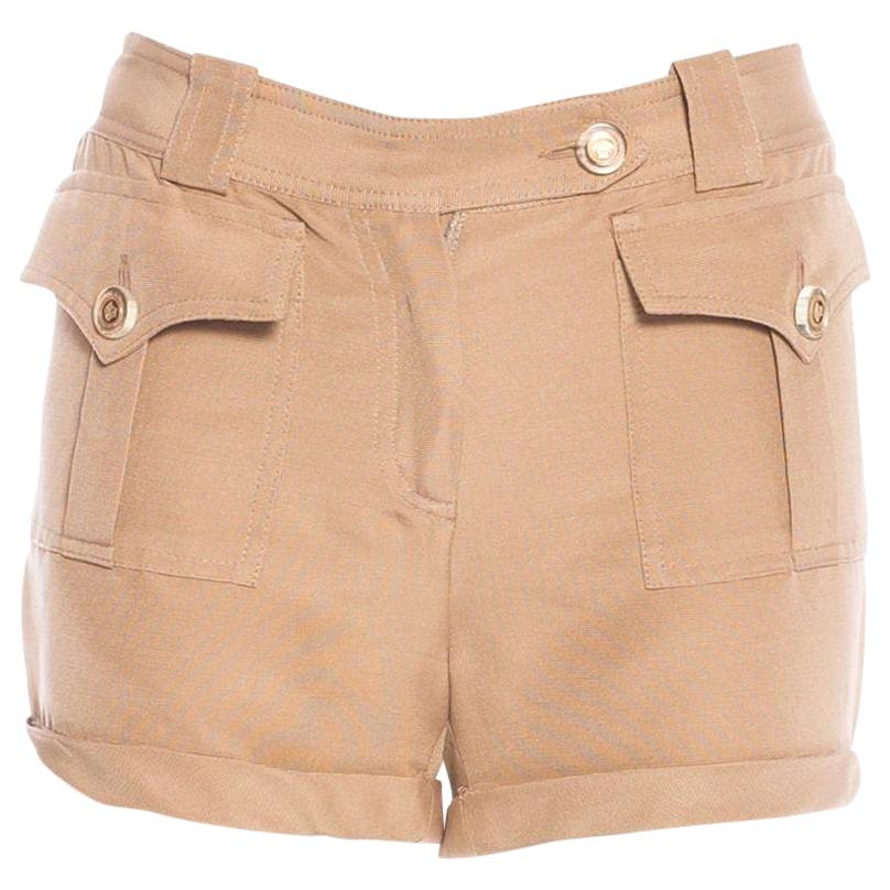 UNWORN Versace Tan Hot Pants Shorts with Medusa Detail Buttons 38 For Sale