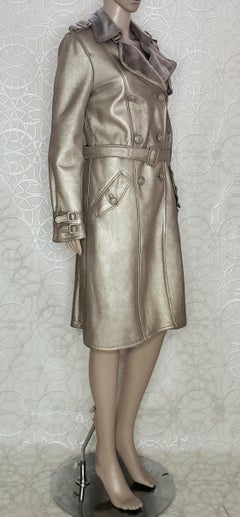 VERSACE SHEARLING FUR LEATHER TRENCH COAT with DISTRESSED GOLD FINISH IT 42 - 6