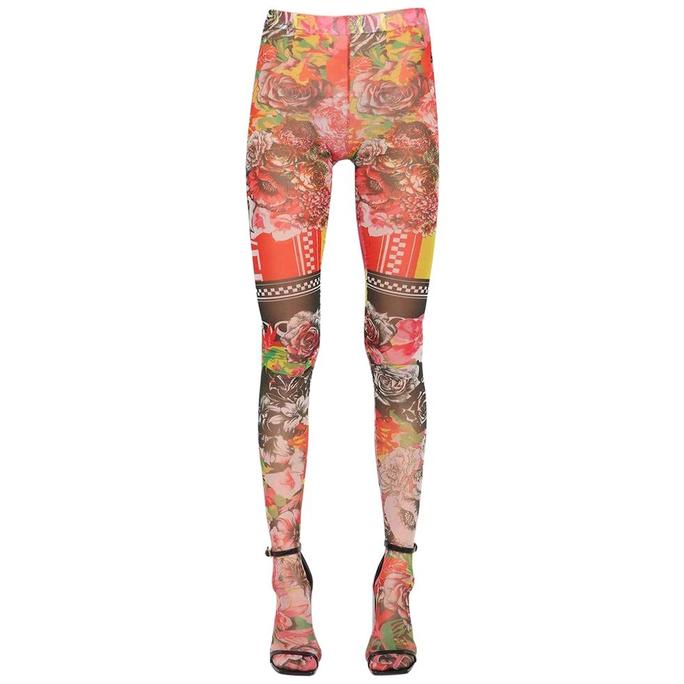 Versace Sheer Printed Stretch Tulle Leggings IT40 US4 For Sale