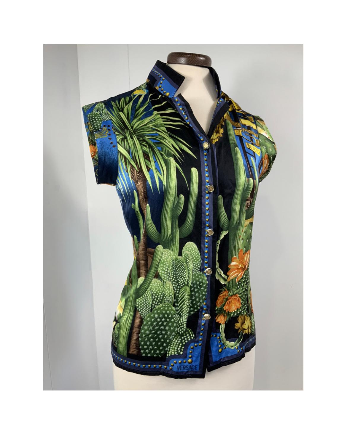 Black Versace shirt with cactus print. For Sale