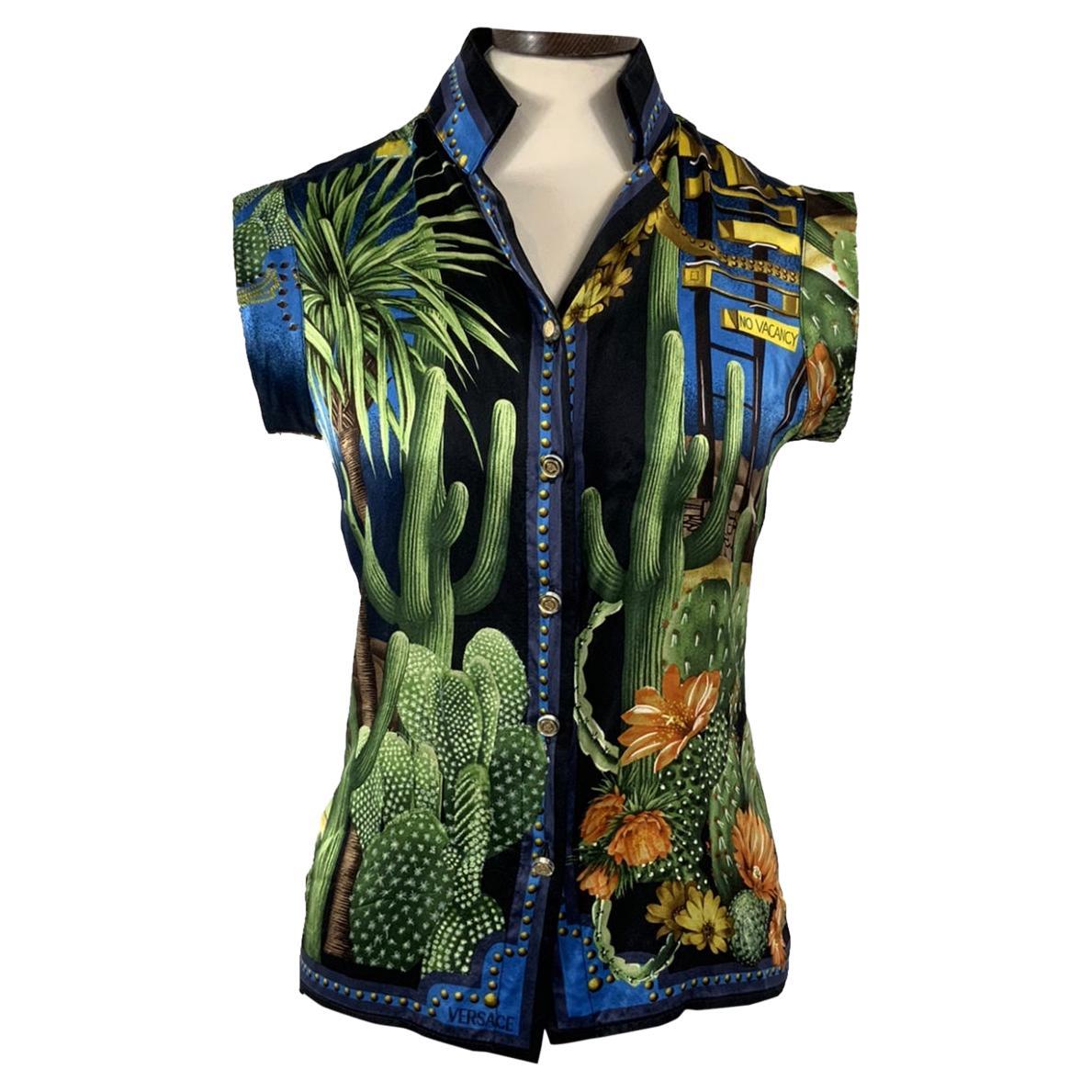 Versace shirt with cactus print. For Sale