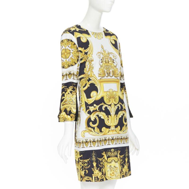 VERSACE Signature Baroque Cherub Medusa printed viscose shift dress IT38 XS In New Condition For Sale In Hong Kong, NT