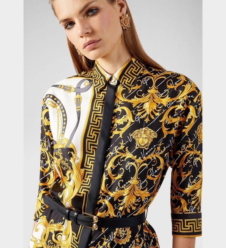 VERSACE SIGNATURE PRINT SILK SHIRT Dress 38 - 2, 40 - 4, 42 - 6 at 1stDibs  | versace shirt dress, versace signature dress, versace silk shirt dress