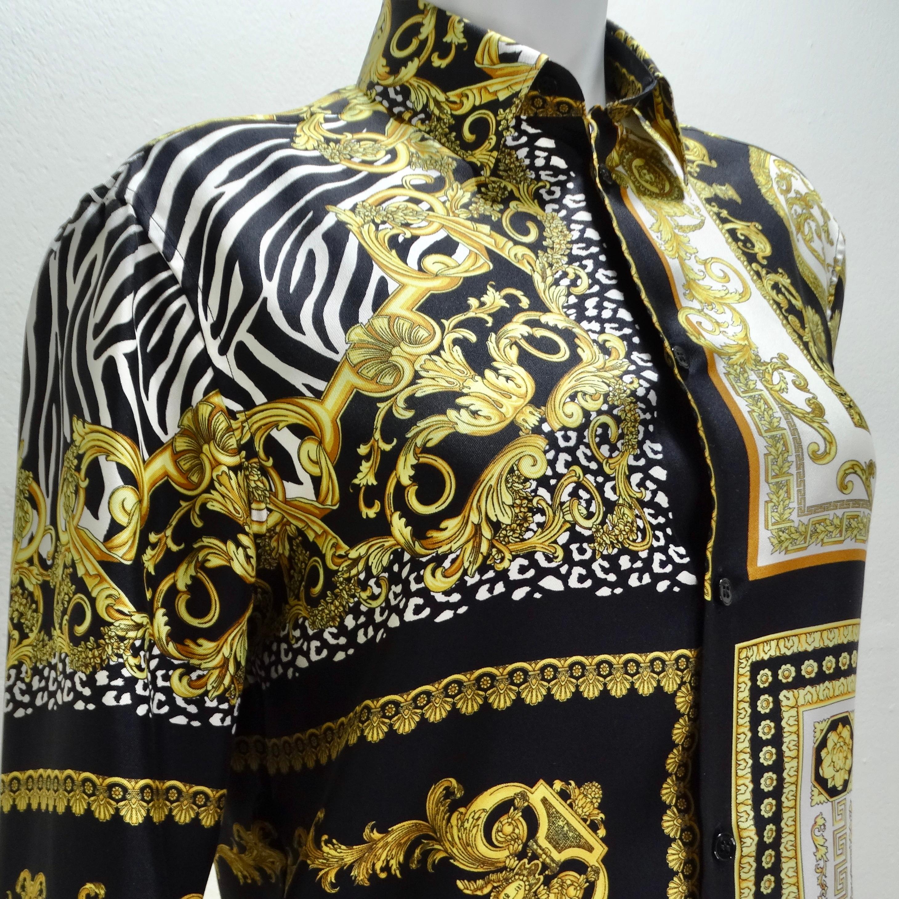 Versace - Chemise boutonnée en soie baroque  en vente 1