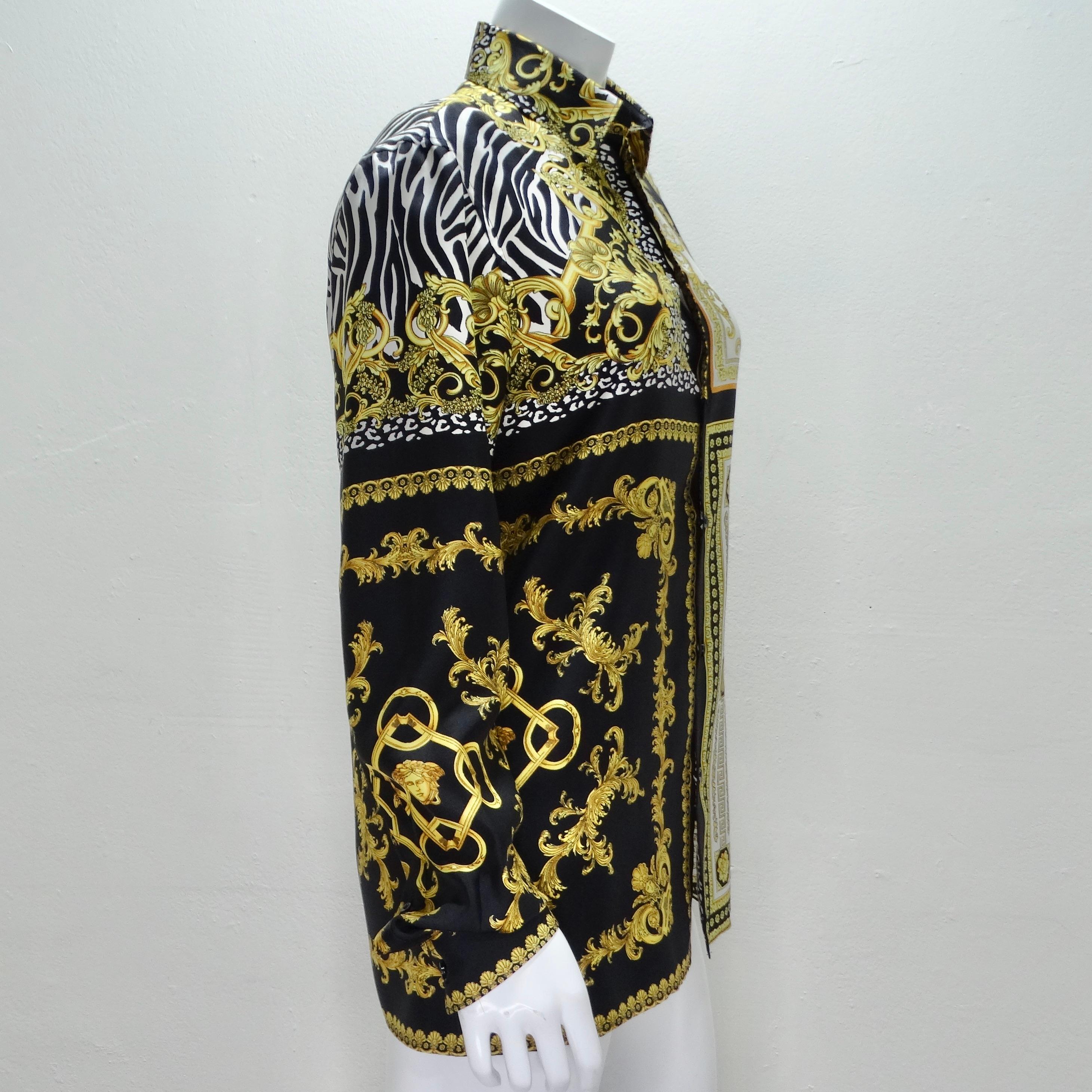 Versace - Chemise boutonnée en soie baroque  en vente 2
