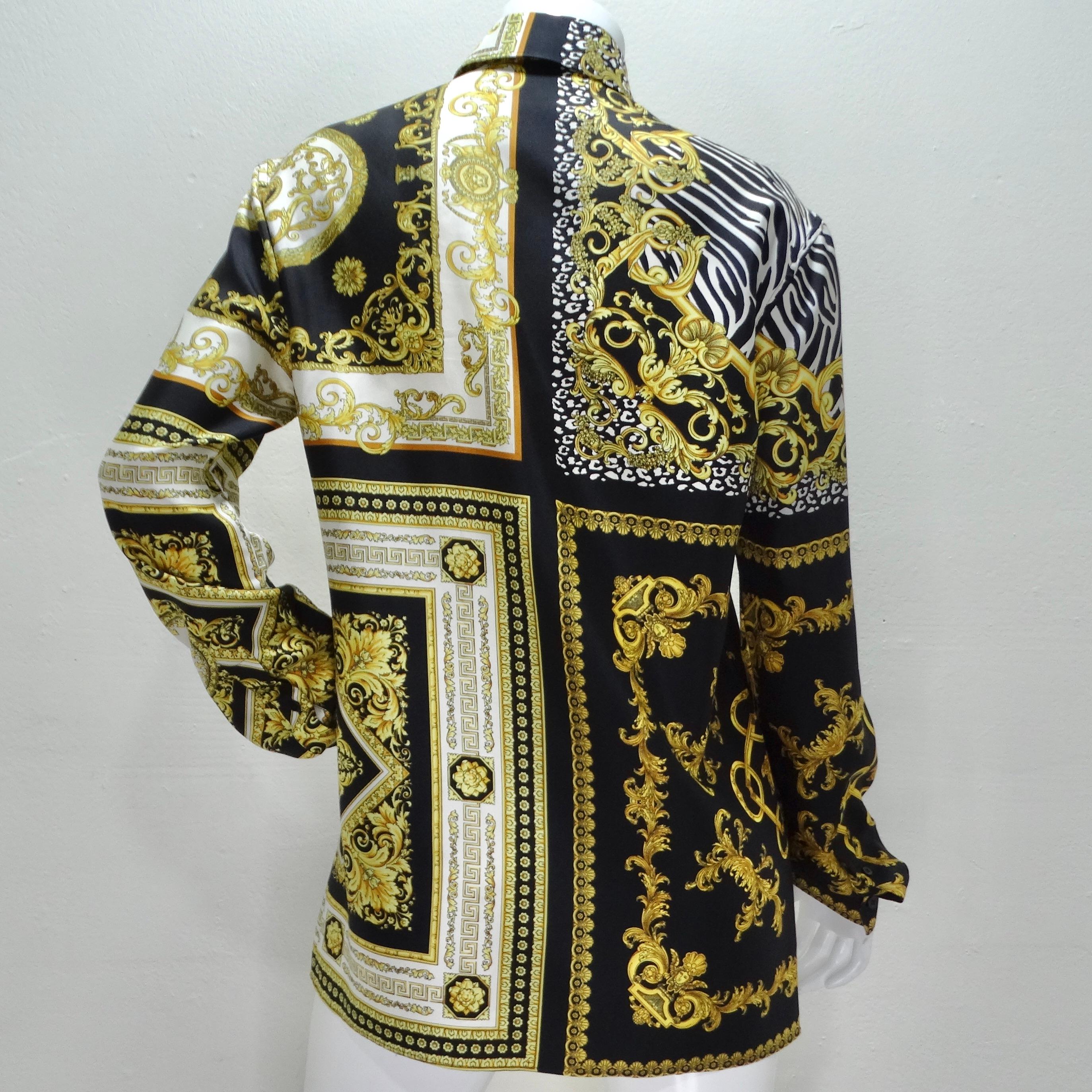 Versace - Chemise boutonnée en soie baroque  en vente 3