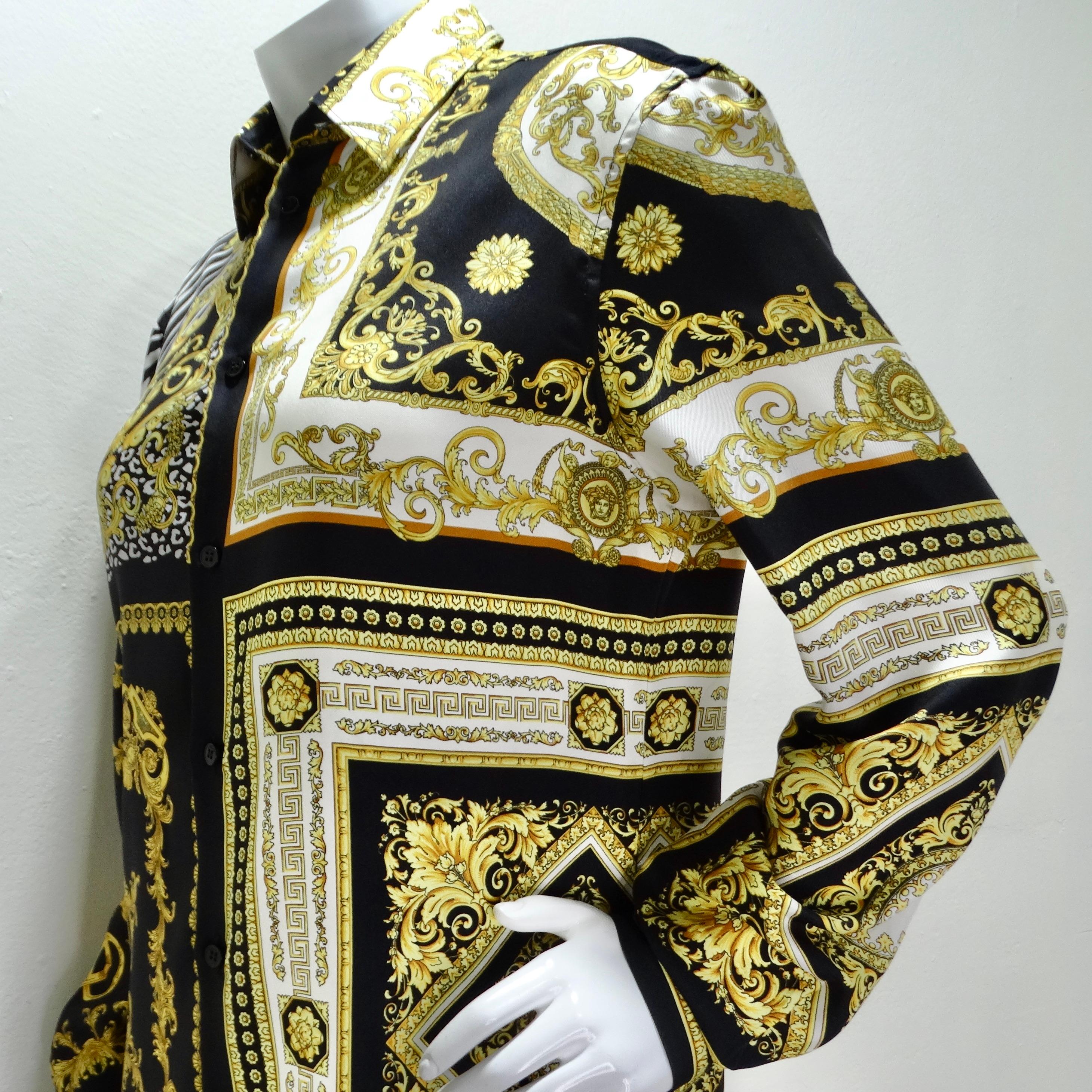 Versace - Chemise boutonnée en soie baroque  en vente 4
