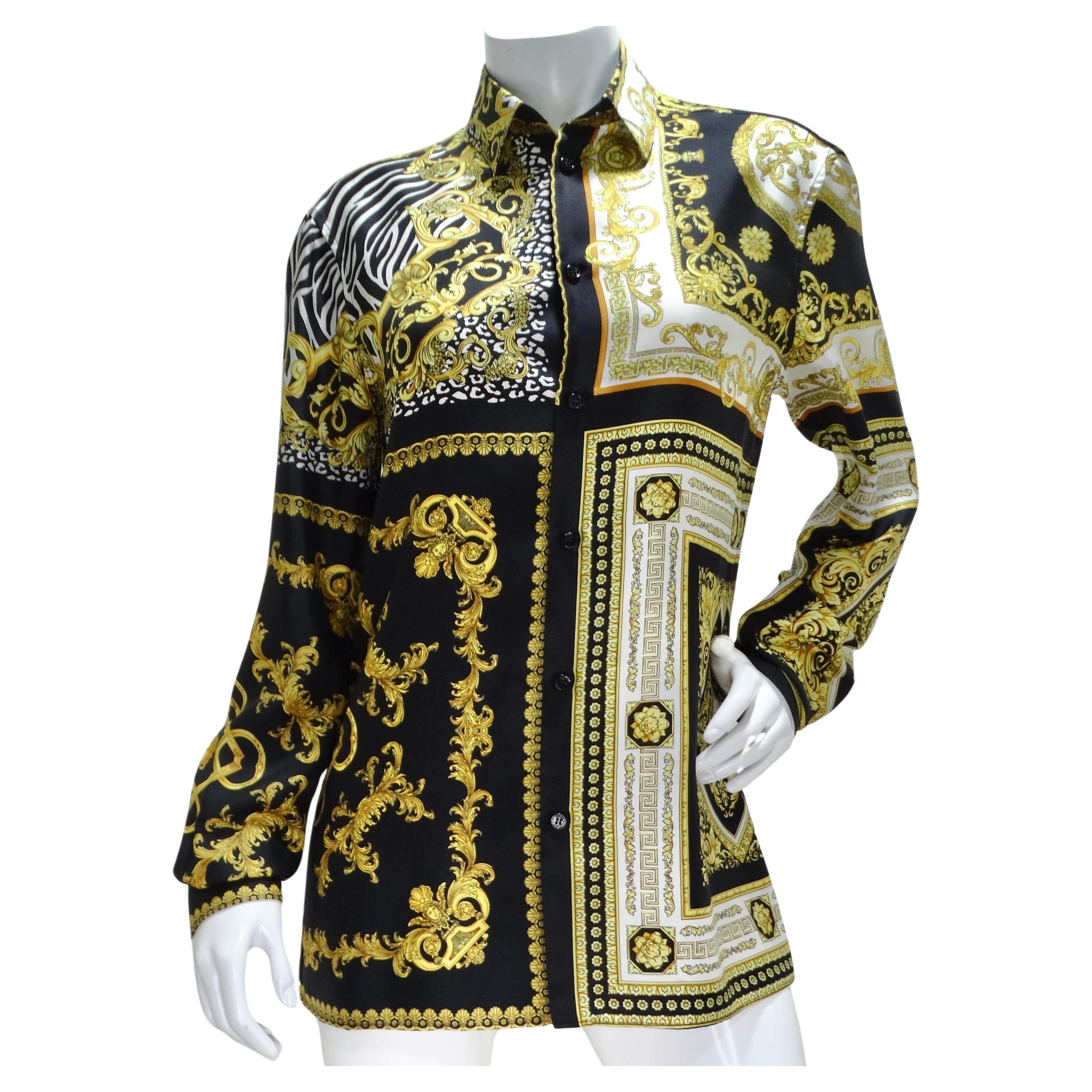 Versace - Chemise boutonnée en soie baroque  en vente
