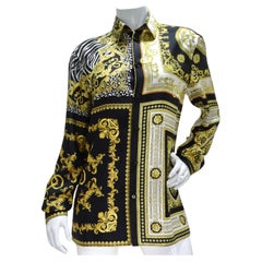 Versace Silk Baroque Button Up Shirt 