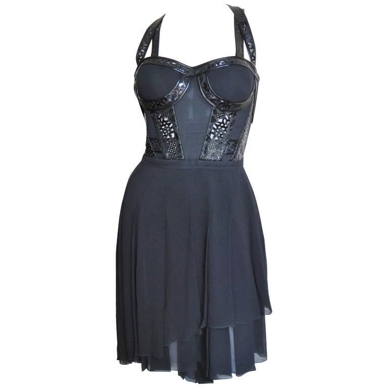 Versace Silk Bustier Dress with Leather Straps For Sale at 1stDibs |  versace bustier dress, versace corset dress, patent leather corset