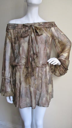 Versace Silk Print Off Shoulder Mini Dress Top
