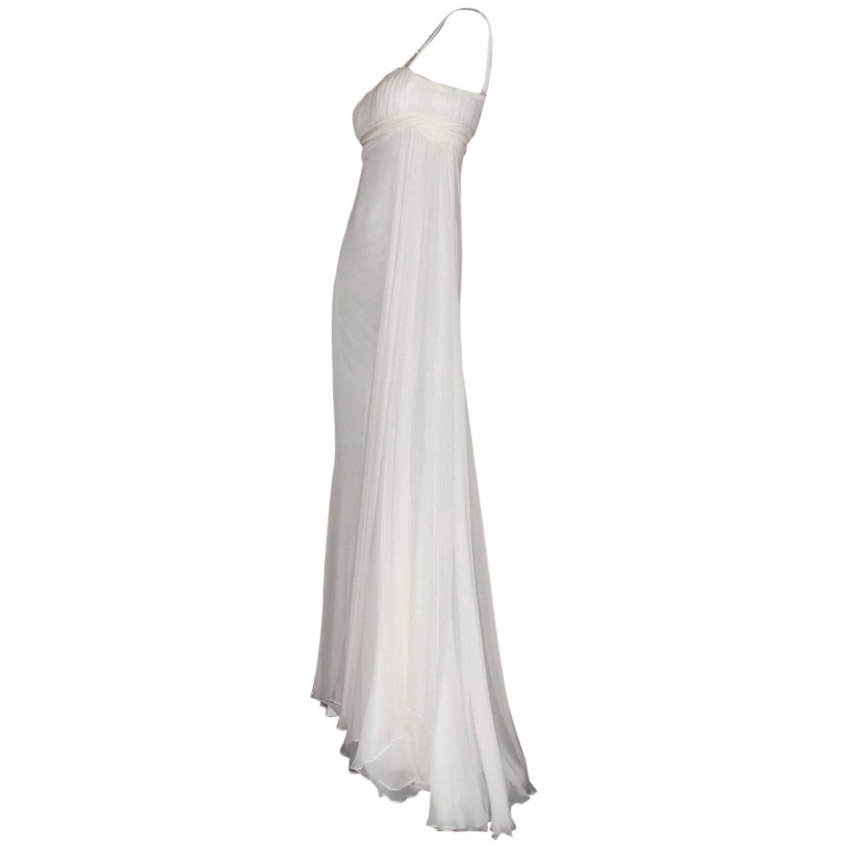 Incredible Versace Grecian Goddess Silk Evening Gown

    Gorgeous off-white evening gown inspired by the Grecian goddesses by Versace
    Beautiful decorated shoulder straps with golden Swarovski crystal Grecian Meander pattern - so Versace!
   