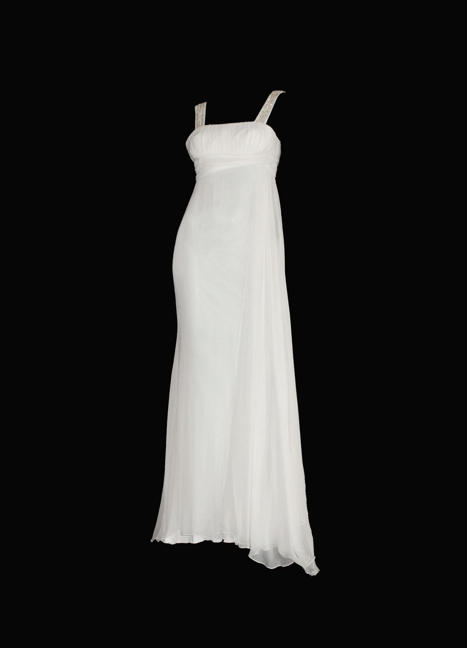 Gray UNWORN Versace Silk Crystal Grecian Meander Evening Gown Wedding Bridal Dress 38 For Sale