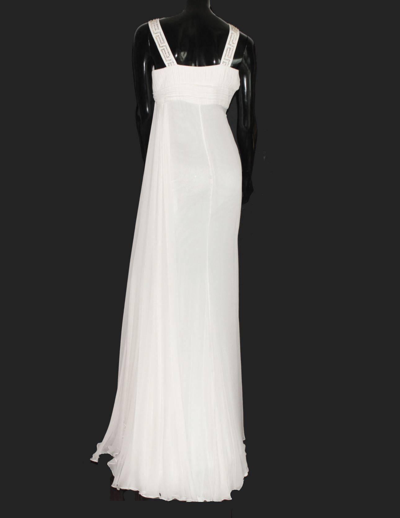 SIN VENDER Versace Vestido de noche de seda y cristal con meandro griego Vestido de novia 38 1