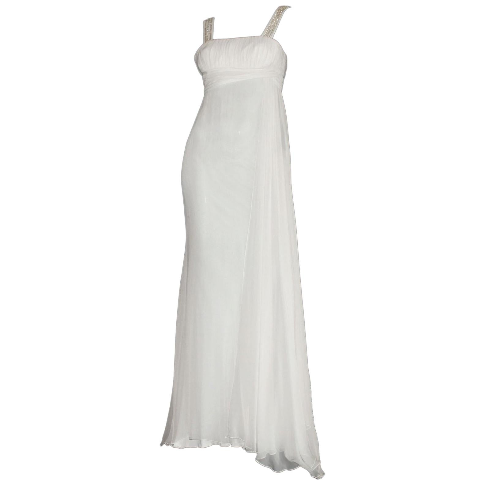 UNWORN Versace Seide Kristall griechisches Meander Abendkleid Hochzeit Brautkleid aus Seide 38 im Angebot