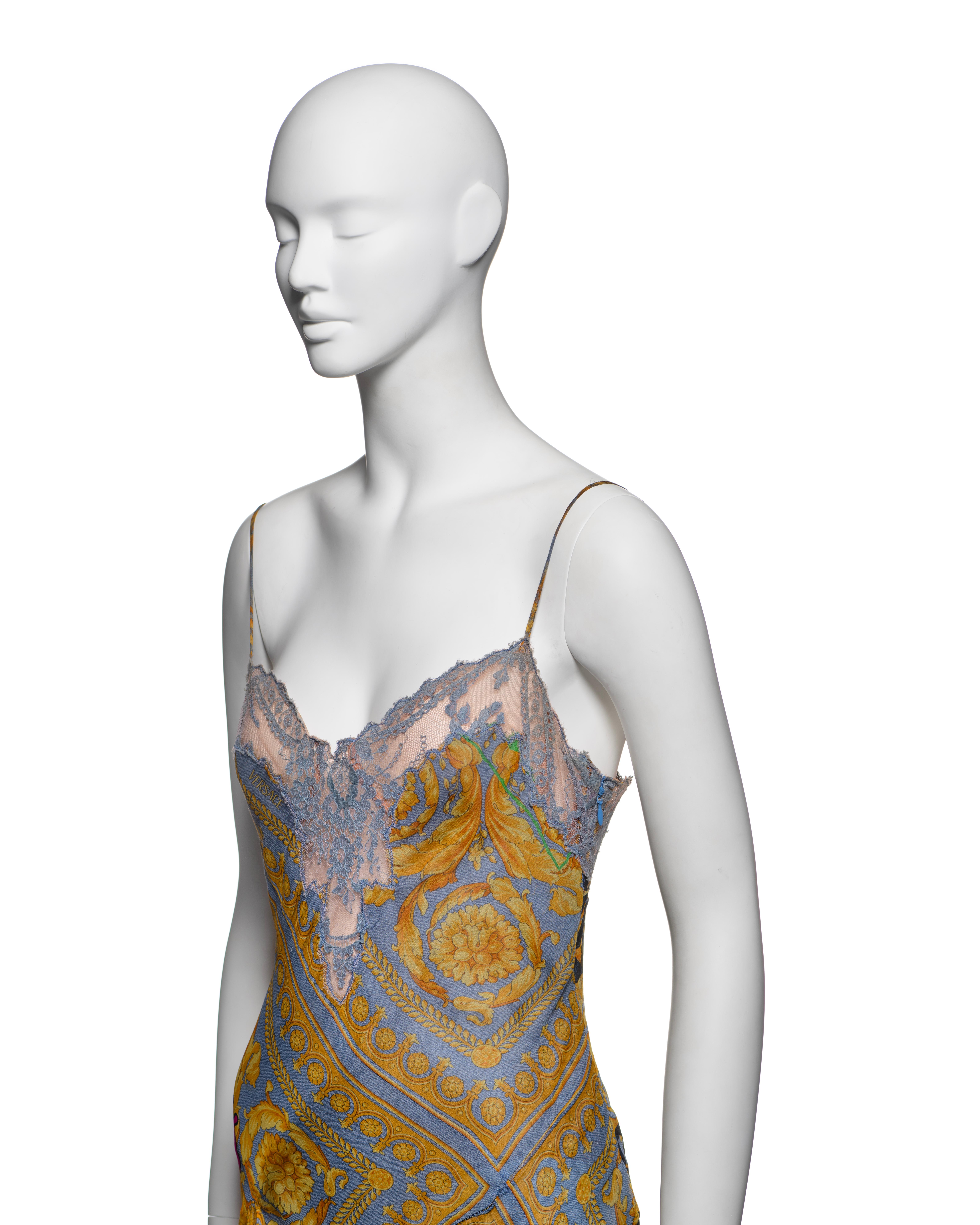 Versace Silk Chiffon Slip Dress with Baroque Print & Lace Trim, SS 2005 5