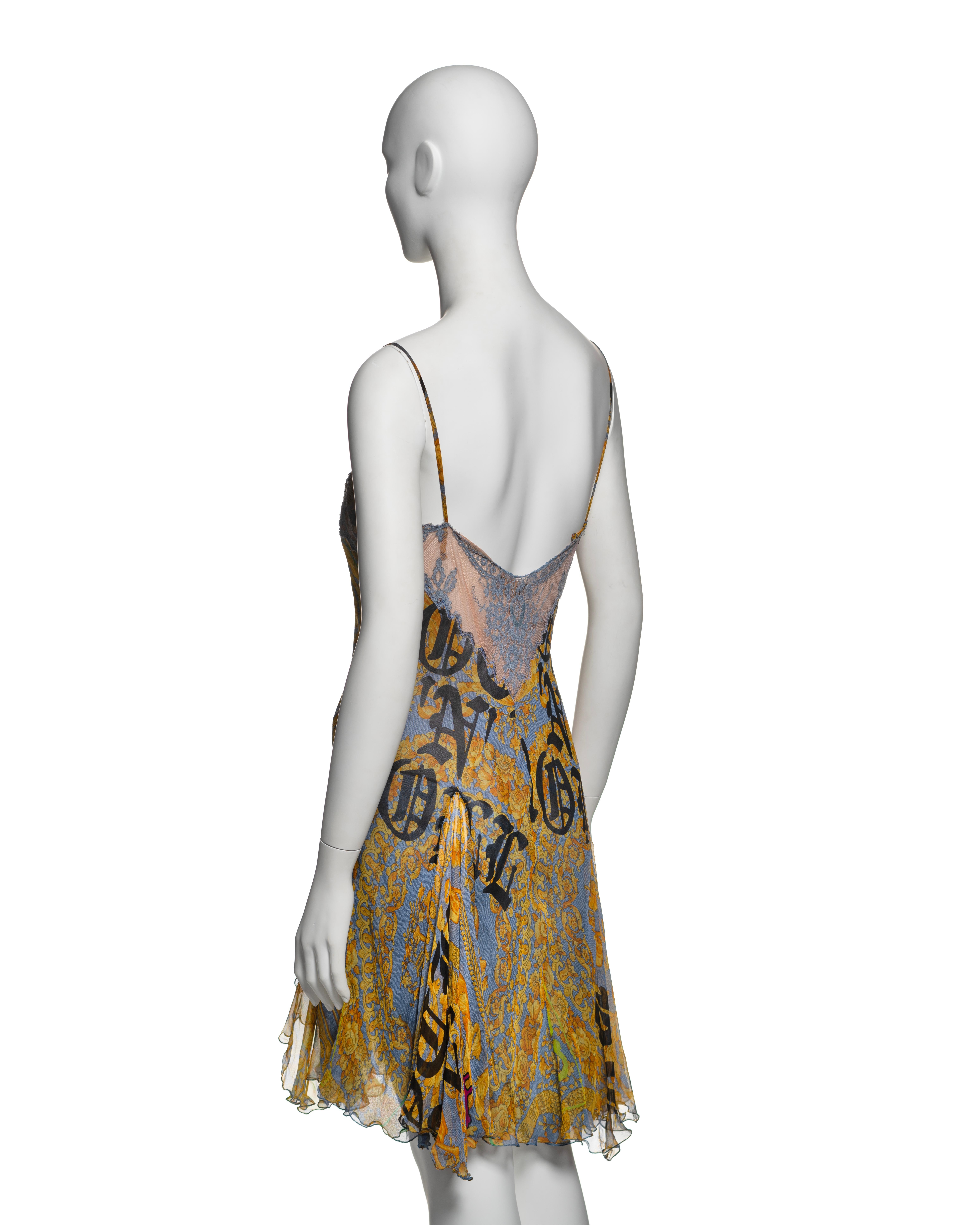 Versace Silk Chiffon Slip Dress with Baroque Print & Lace Trim, SS 2005 6