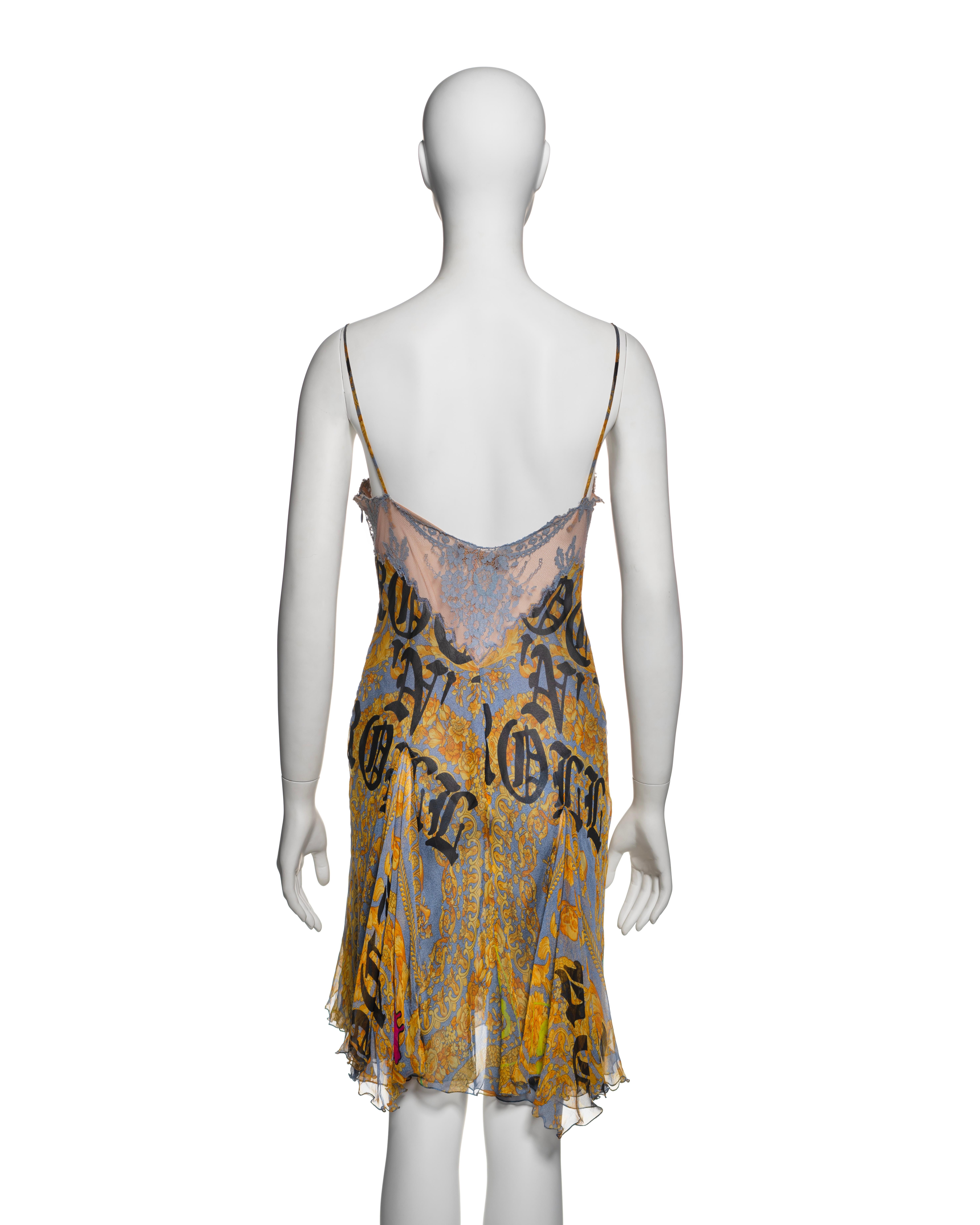 Versace Silk Chiffon Slip Dress with Baroque Print & Lace Trim, SS 2005 3