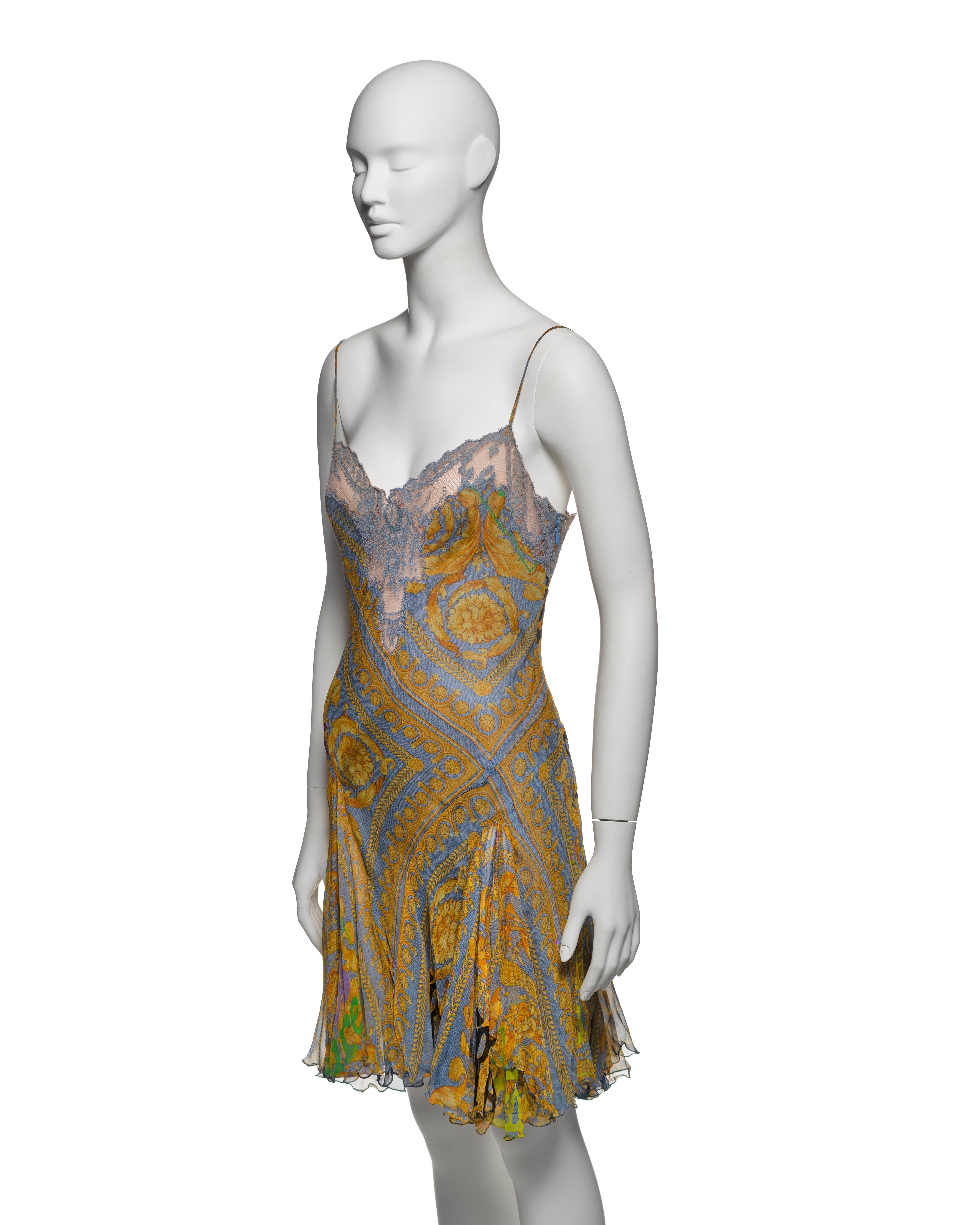 Versace Silk Chiffon Slip Dress with Baroque Print & Lace Trim, SS 2005 4