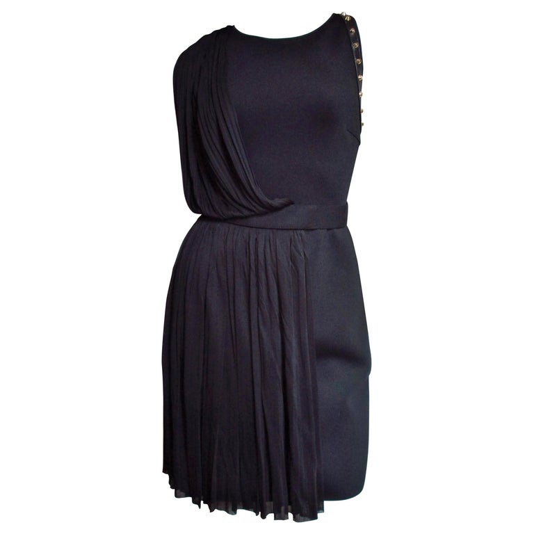Versace Silk Draped Dress with Leather and Stud Trim