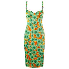 Versace Silk Floral Print Pop Art Medusa Coin Strap Bustier Bodycon Kleid