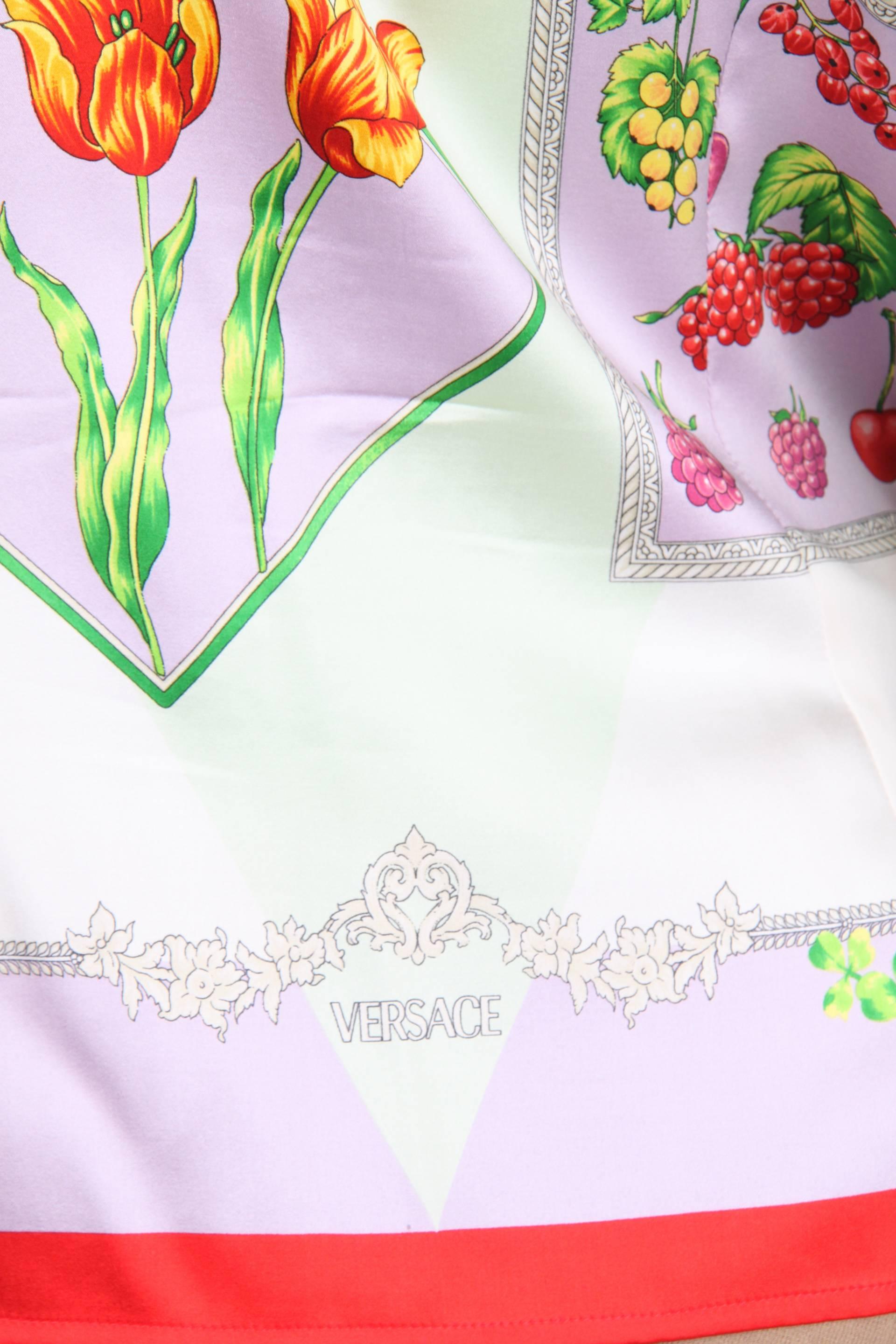 Versace multi color Silk Flower Print Blouse  In Excellent Condition In Baarn, NL