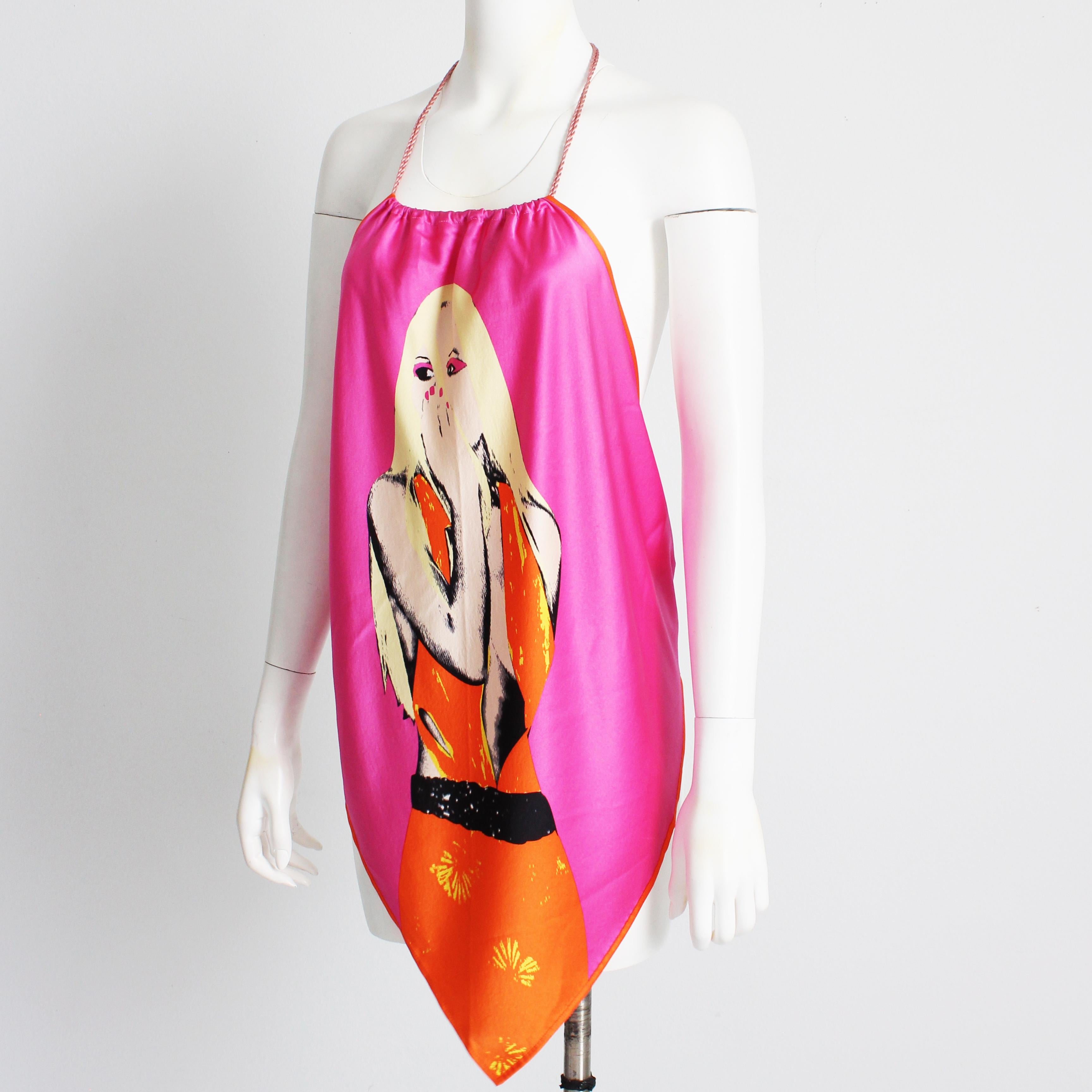 Women's or Men's Versace Silk Halter Top Pop Art Donatella Print S/S 2004 RTW Runway Sz 42 Rare
