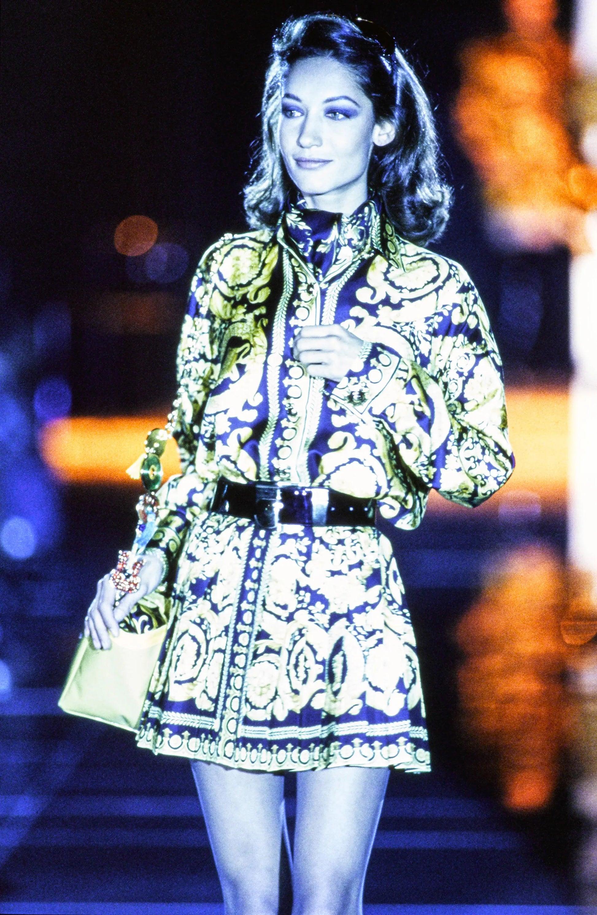 Versace Silk Pleated Skirt with Golden Patterns, 1991 For Sale 2