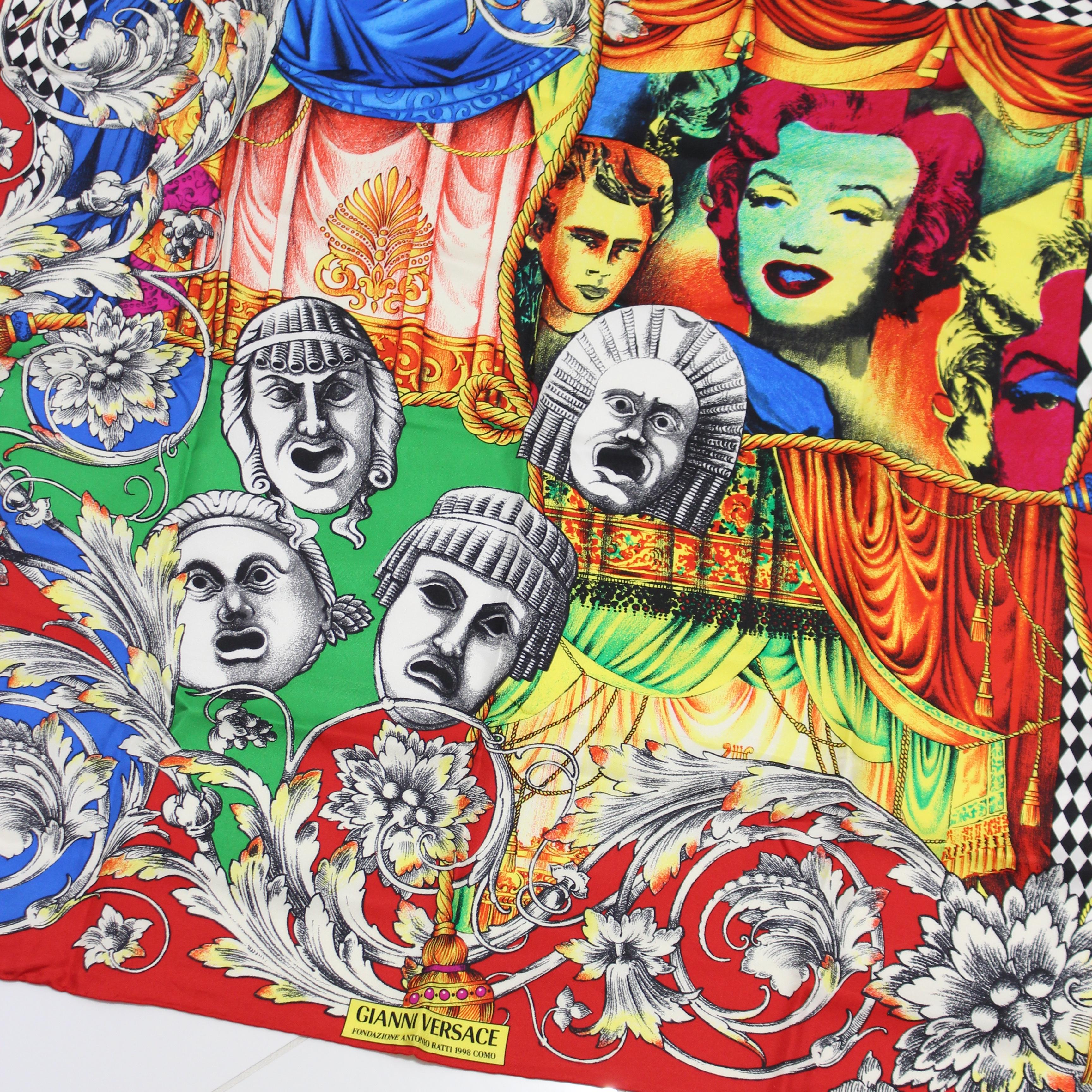 Versace Silk Scarf Shawl 35in Antonio Ratti Marilyn Monroe James Dean Print Rare For Sale 5