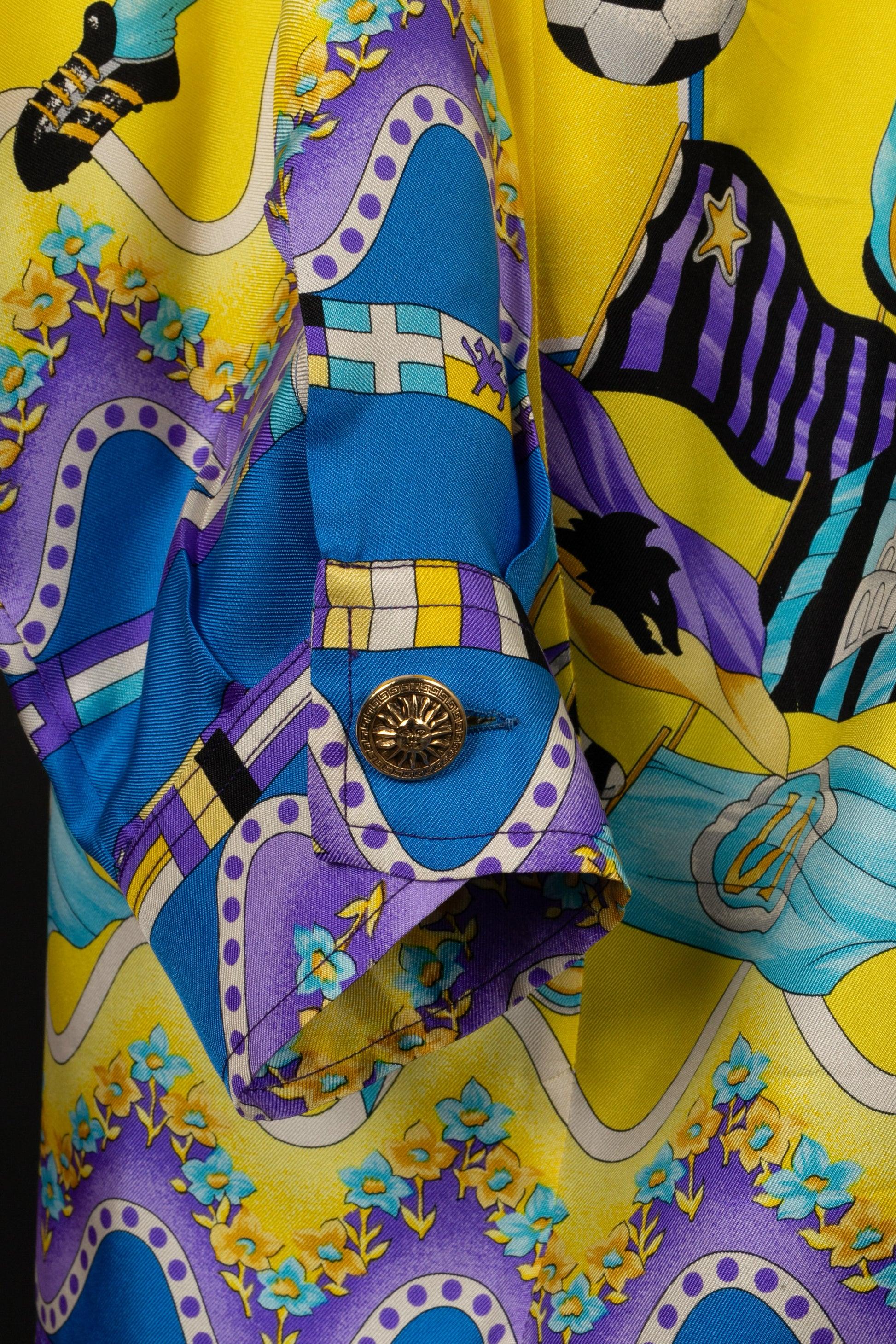 Versace Silk Shirt Printed with Blue and Purple  For Sale 1