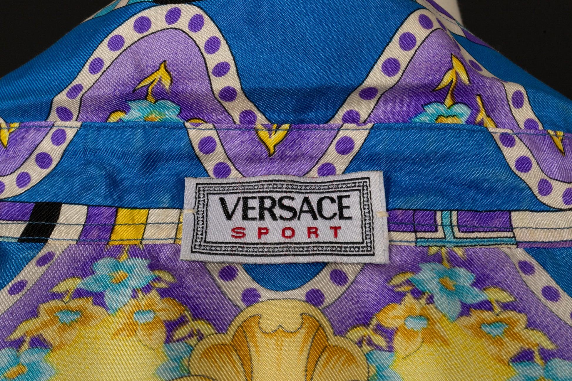 Versace Silk Shirt Printed with Blue and Purple  For Sale 4