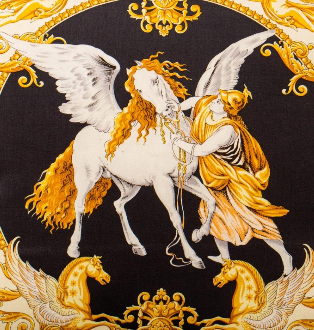 Versace Silk Throw Pillow depicting Athena bridling Pegasus, with 