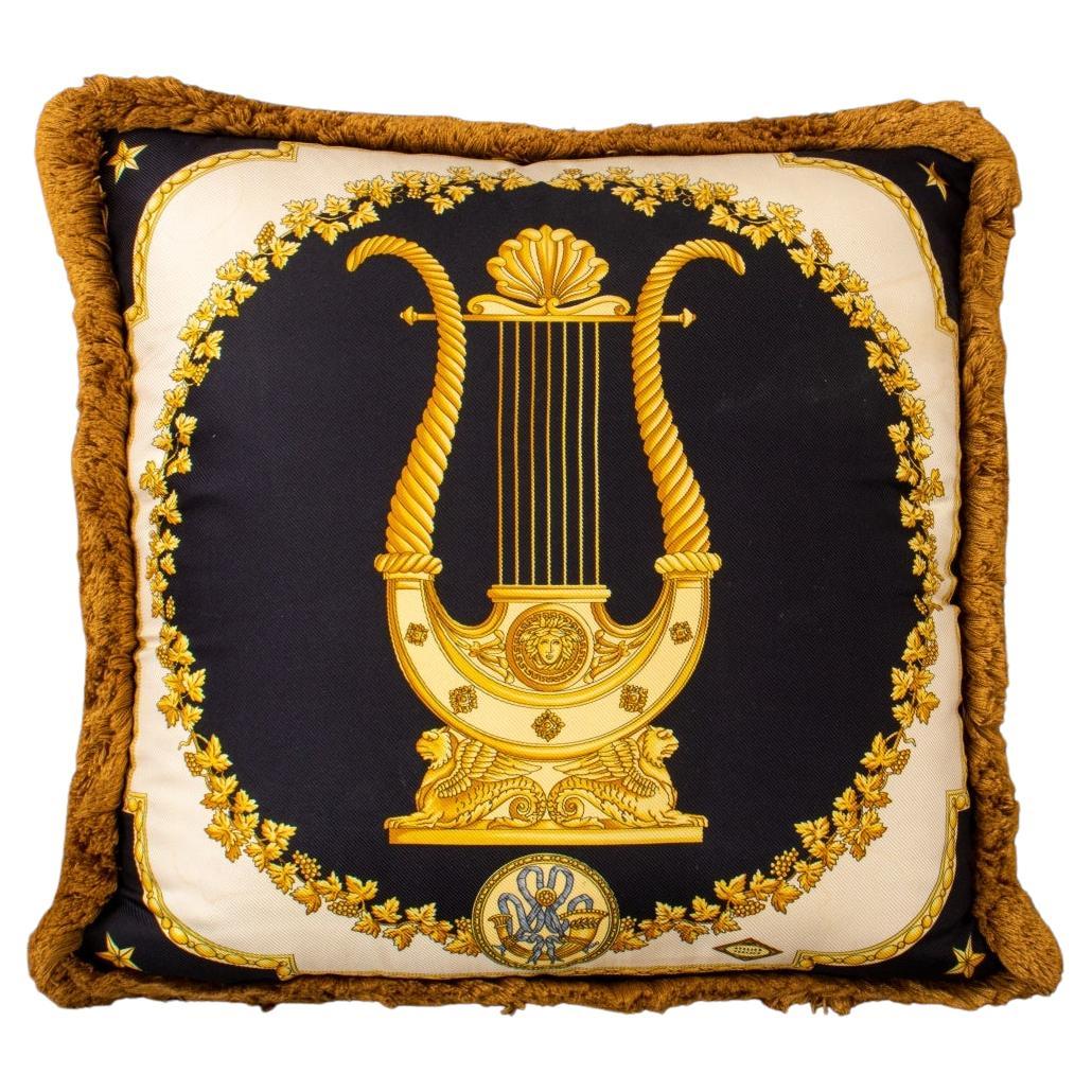 Versace Silk Throw Pillow, Gilded Lyre For Sale