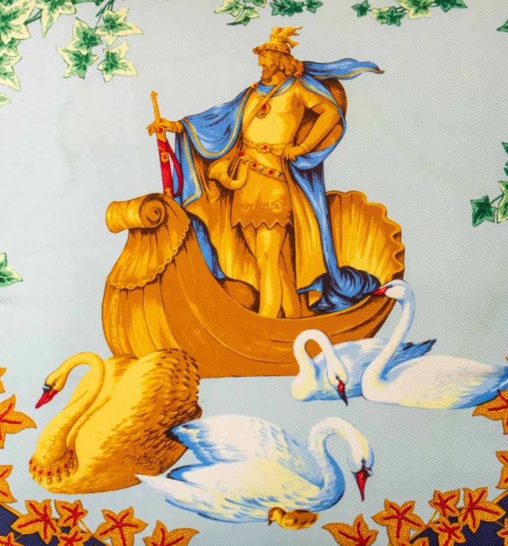 Versace Silk Throw Pillow depicting Lohengrin in his swan boat, with 