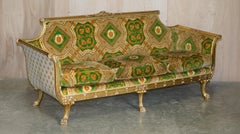 Versace Silk Velvet Upholstered Giltwood Italian Sofa & Pair of Armchairs Suite