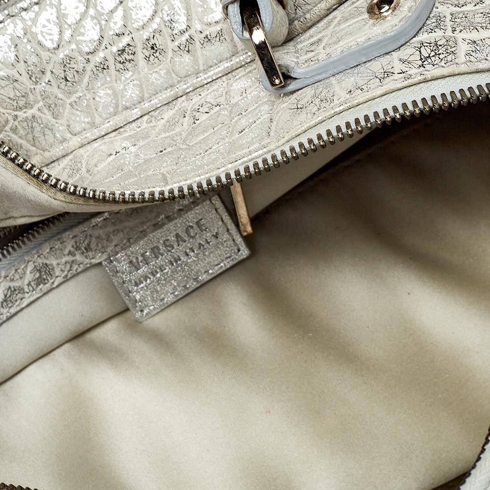 Versace Silver Croc Embossed Leather Satchel 6