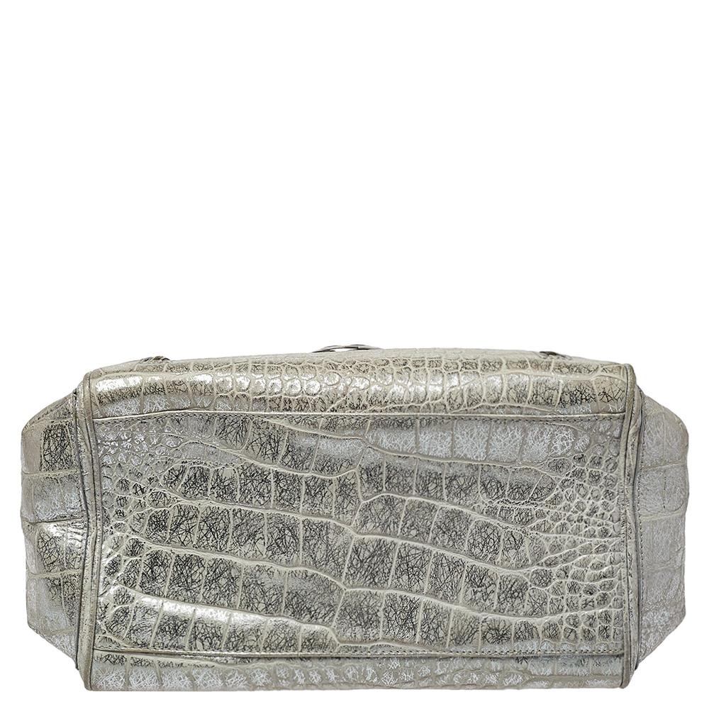 Versace Silver Croc Embossed Leather Satchel 1