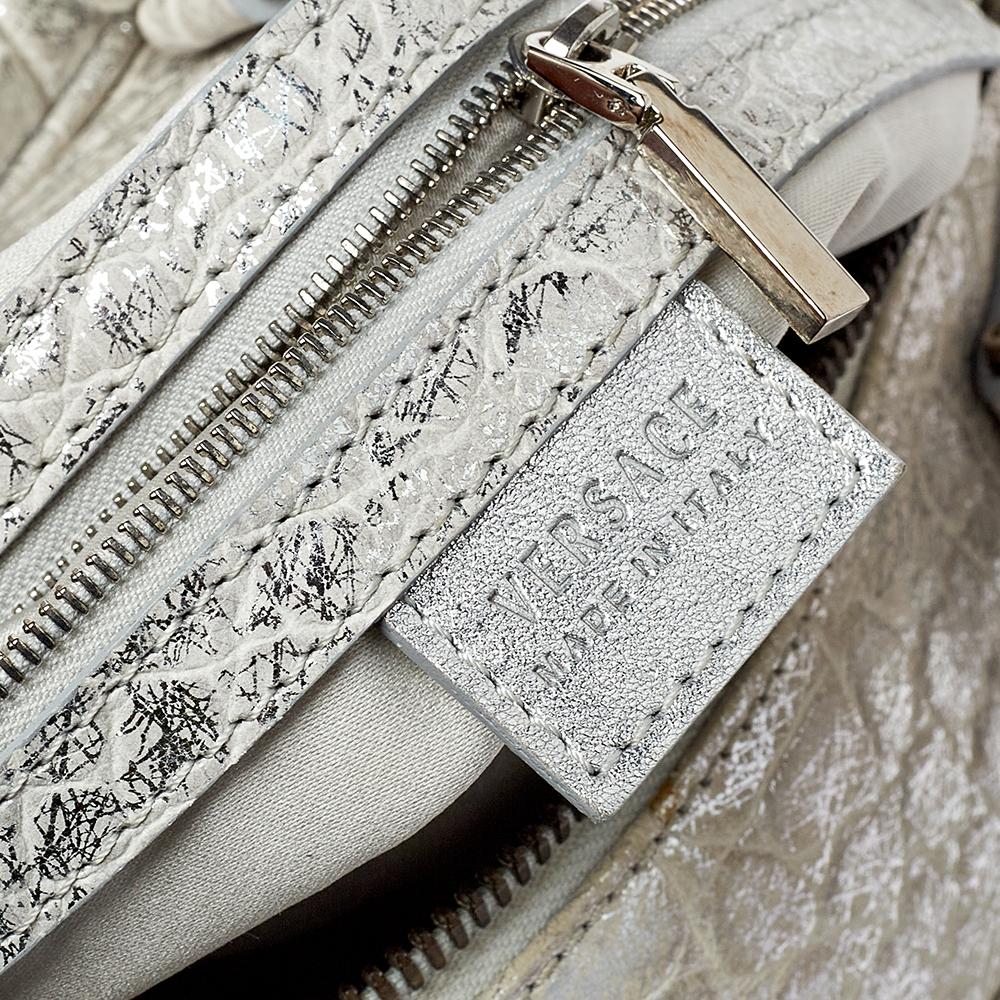 Versace Silver Croc Embossed Leather Satchel 3