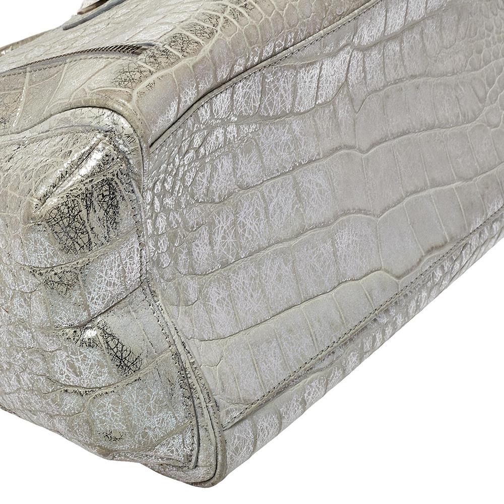 Versace Silver Croc Embossed Leather Satchel 4