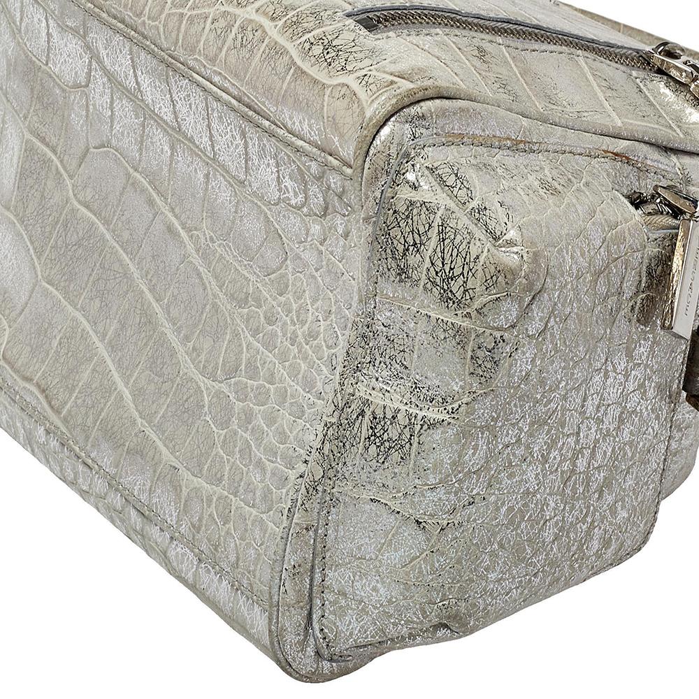 Versace Silver Croc Embossed Leather Satchel 5