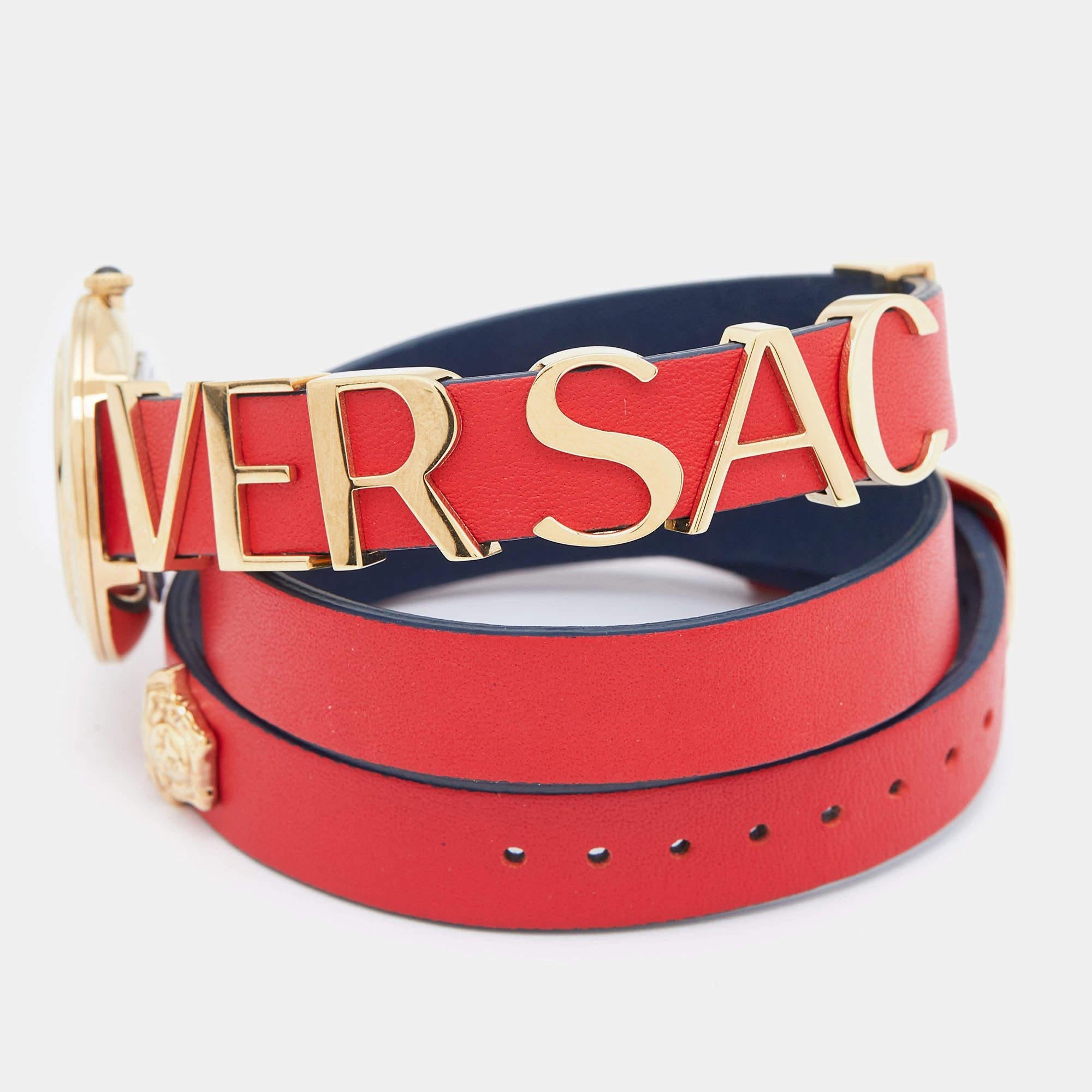 Versace Silver Gold Plated Stainless Steel Leather V-Flare VEBN00418 Women's  5