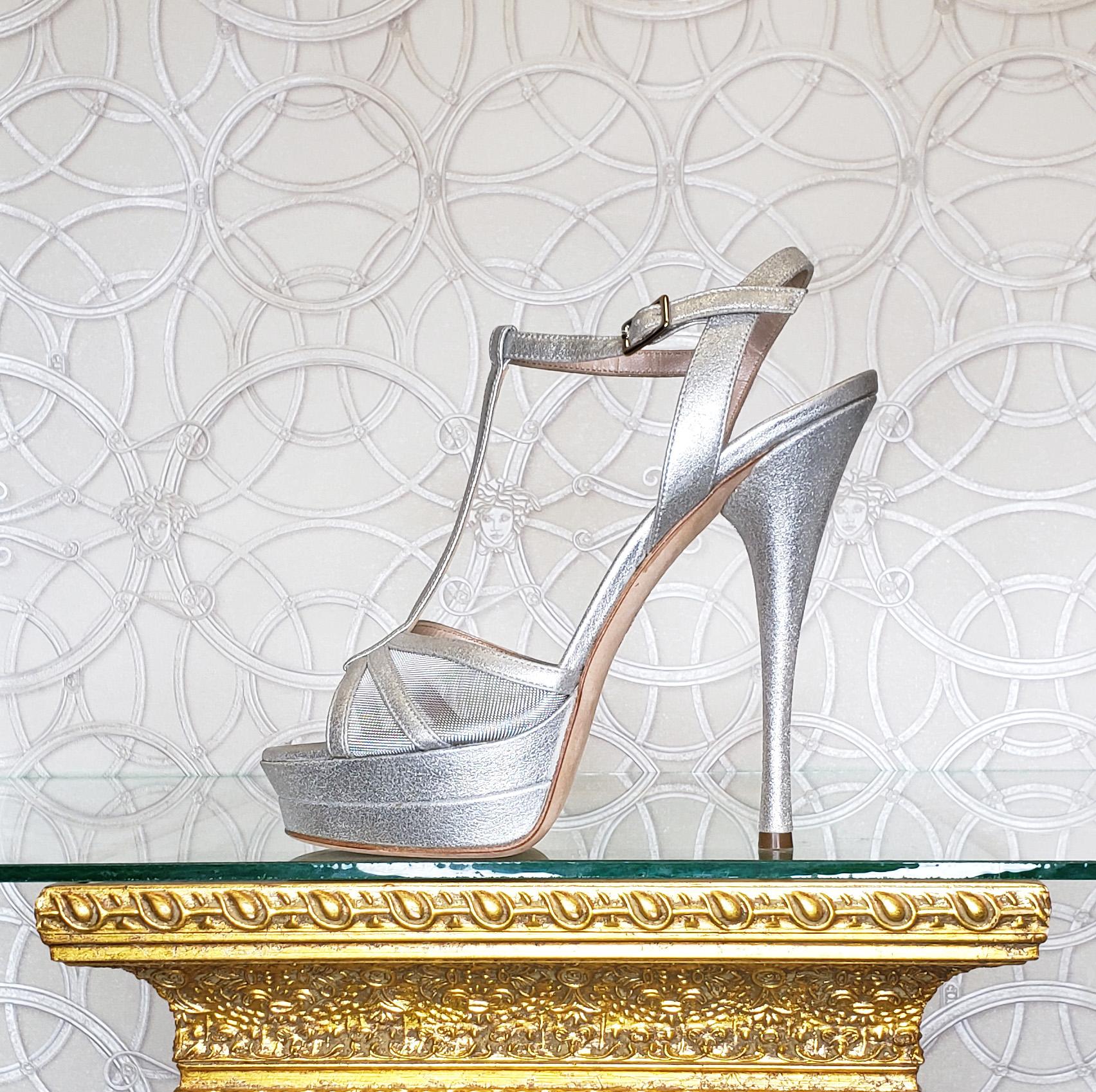 VERSACE silver leather double platform sandals as seen on Kate 37; 38; 40 1