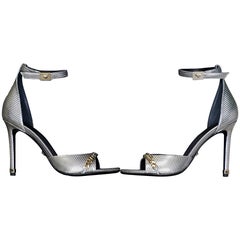 VERSACE SILVER LEATHER SANDALS SHOES with GOLD CHAIN 40 - 10