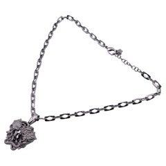 Used Versace Silver Metal Chain Necklace with Medusa Pendant