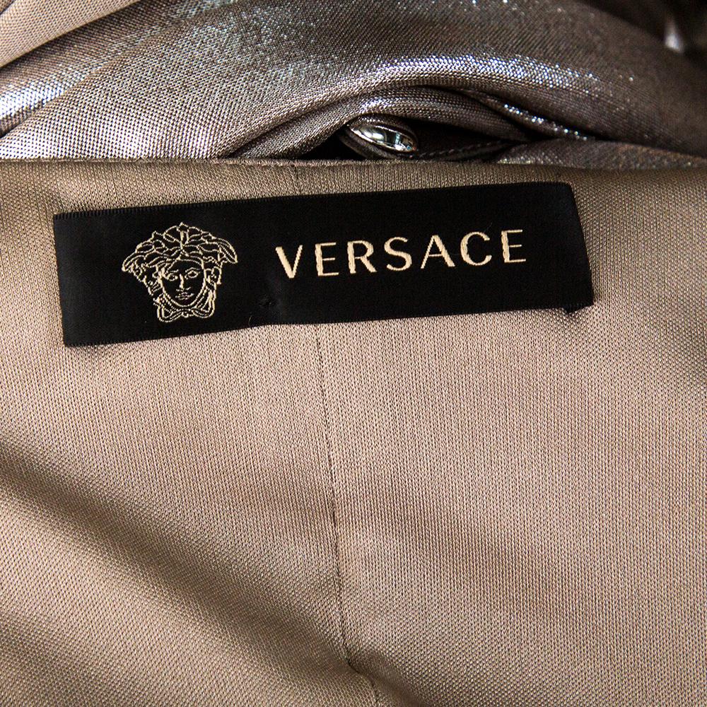 Versace Silver Metallic Jersey Draped Wrap Dress M 1