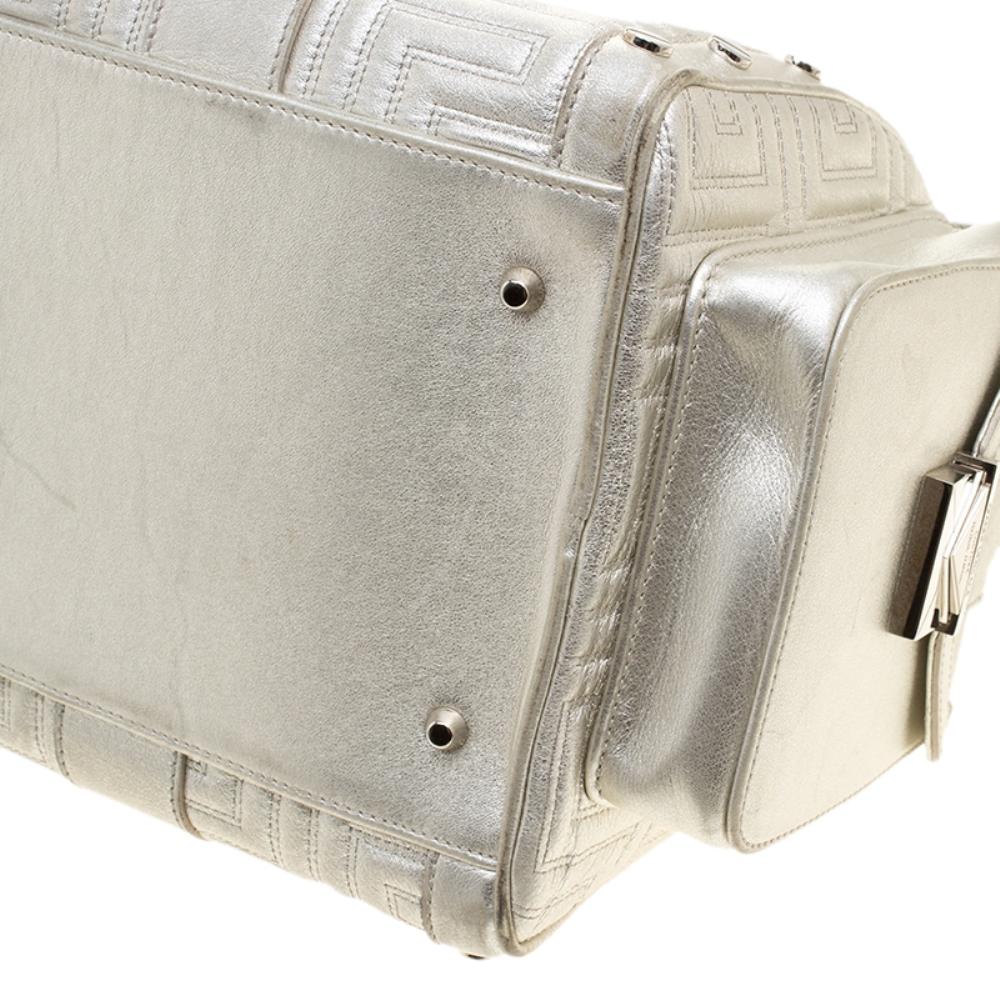 Versace Silver Quilted Patent Leather Snap Out Of It Satchel 5