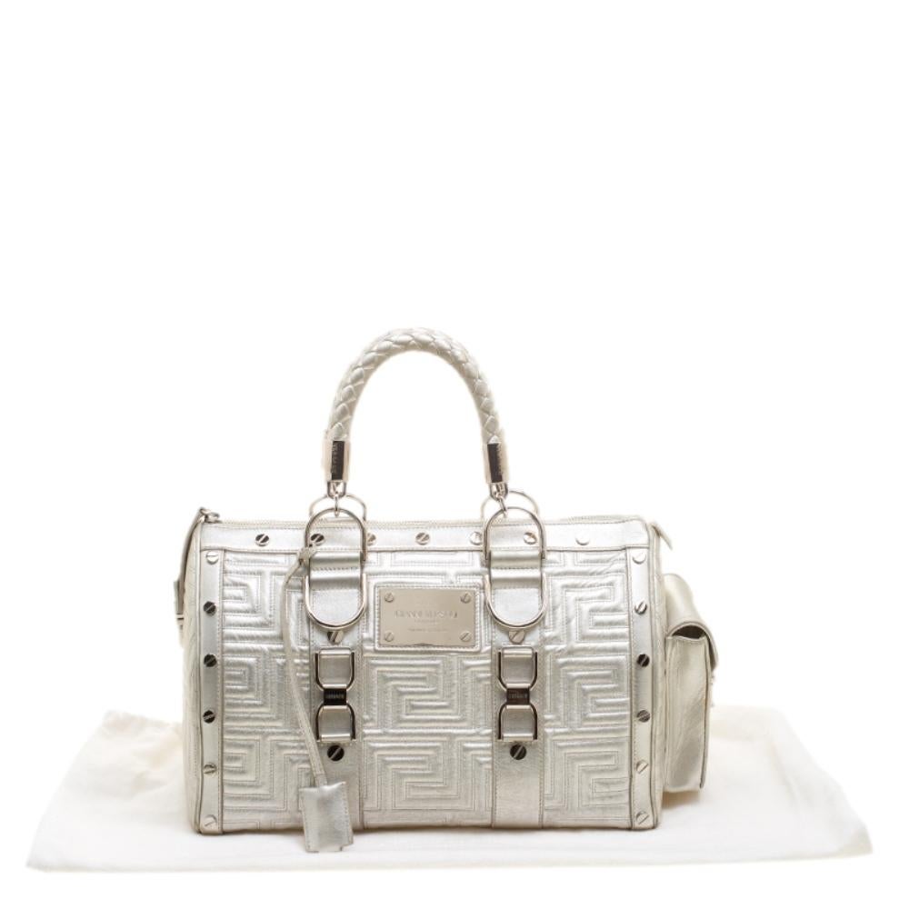 Versace Silver Quilted Patent Leather Snap Out Of It Satchel 6